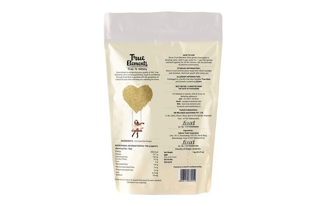 True Elements Whole Oat Groats Gluten-free   Pack  1 kilogram